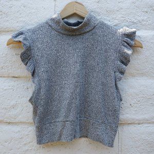 Free People Gray Midriff Ruffle Sleeve Mock Neck Muscle Tank Top